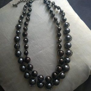 Chico's Double Strand Metallic Tones Beaded Necklace 15"